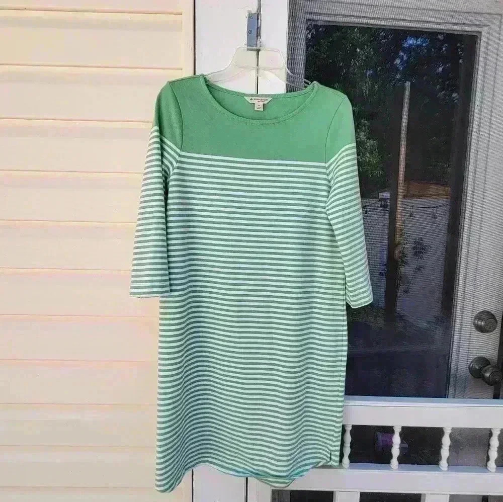 Brooks Brothers Women's Knee Length Dress Medium 100% Cotton White Green Striped - Picture 2 of 10